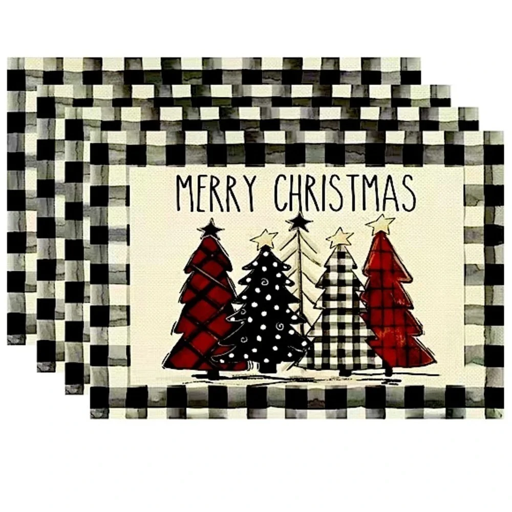 Christmas Placemats Primitive Farmhouse Buffalo Plaid Check Neutral  17.5 X 12